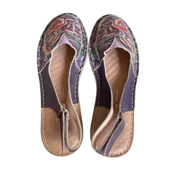 Anuschka Hand Painted Floral Leather Slingback Flats Shoes Size 37/6.5 38/7.5 - Picture 9 of 10